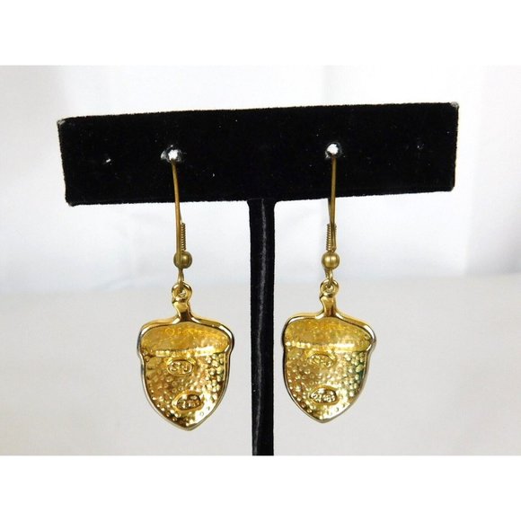 Flat Acorn Fishhook Earrings Gold Tone Beige/Tan See Item Description - Picture 6 of 6